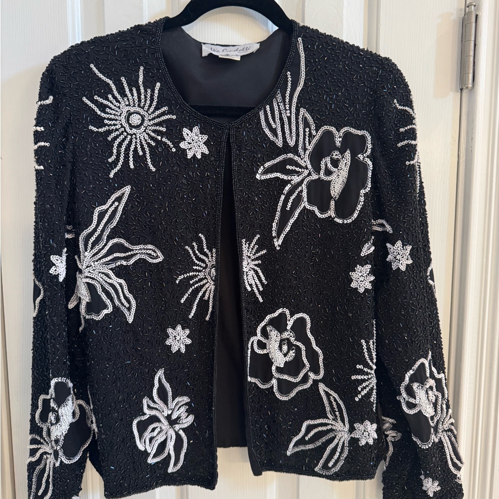 Via Condotti Vintage Black & White Silk Beaded Jacket